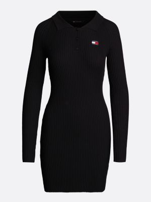 vestito felpa mini con colletto a polo nero da donne tommy jeans