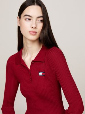 rood mini-sweaterjurk met polokraag voor dames - tommy jeans