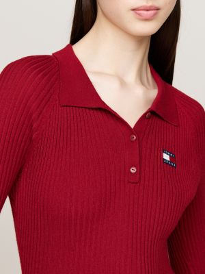 robe sweat courte à col polo rouge pour femmes tommy jeans