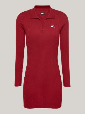 robe sweat courte à col polo rouge pour femmes tommy jeans