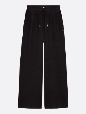 black ribbed ottoman pleated wide leg joggers for women tommy jeans