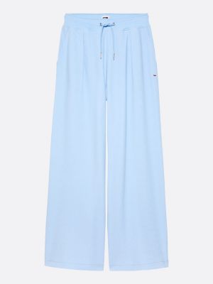 blue ribbed ottoman pleated wide leg joggers for women tommy jeans