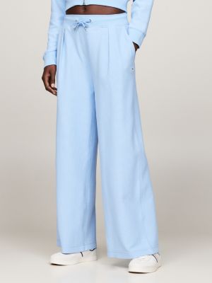 blue ribbed ottoman pleated wide leg joggers for women tommy jeans