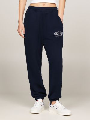 blue varsity logo embroidery relaxed joggers for women tommy jeans