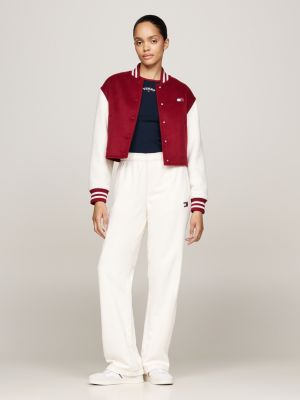 jogging à surpiqûres et badge beige pour femmes tommy jeans