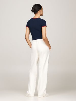 jogging à surpiqûres et badge beige pour femmes tommy jeans