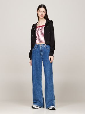 black ribbed ottoman cropped zip-thru hoody for women tommy jeans