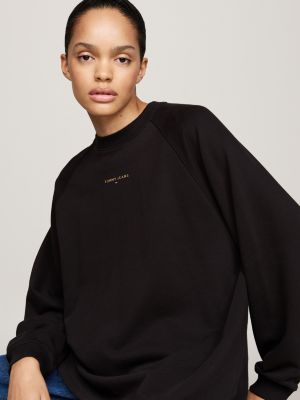 schwarz oversized fit sweatshirt mit metallic-logo für damen - tommy jeans