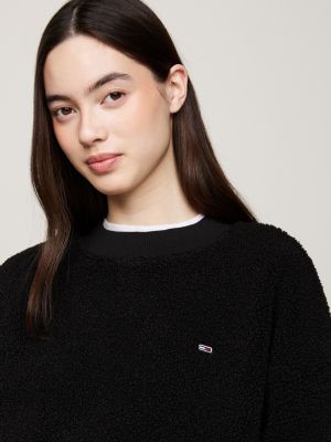 sweat oversize en fourrure polaire noir pour femmes tommy jeans