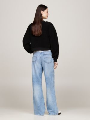 felpa oversize in sherpa nero da donne tommy jeans