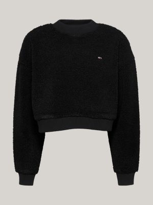 black teddy fleece oversized sweatshirt for women tommy jeans