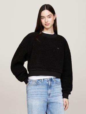 sweat oversize en fourrure polaire noir pour femmes tommy jeans