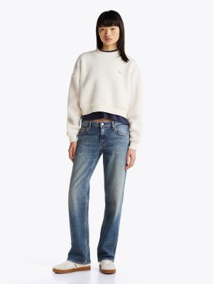 white teddy fleece oversized sweatshirt for women tommy jeans