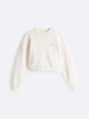 white teddy fleece oversized sweatshirt for women tommy jeans