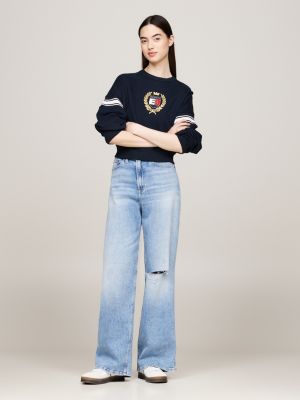 felpa tommy prep squadrata blu da donne tommy jeans