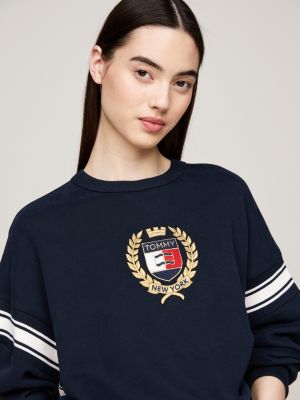 felpa tommy prep squadrata blu da donne tommy jeans