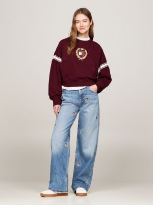 red tommy prep boxy sweatshirt for women tommy jeans