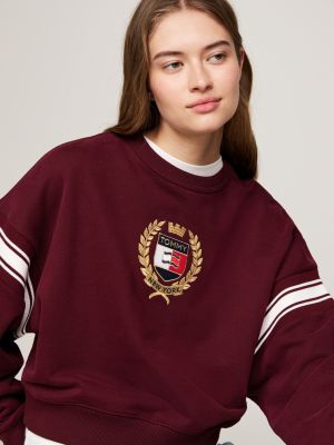 red tommy prep boxy sweatshirt for women tommy jeans