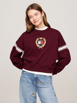 red tommy prep boxy sweatshirt for women tommy jeans