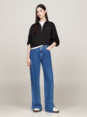 black quarter-zip cropped sweatshirt for women tommy jeans