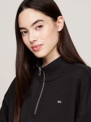 black quarter-zip cropped sweatshirt for women tommy jeans