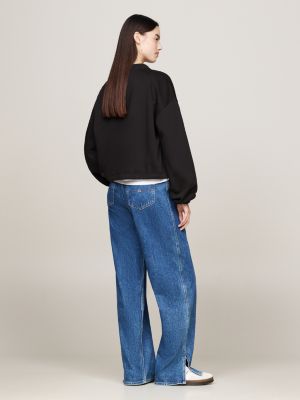 black quarter-zip cropped sweatshirt for women tommy jeans