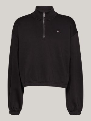 black quarter-zip cropped sweatshirt for women tommy jeans