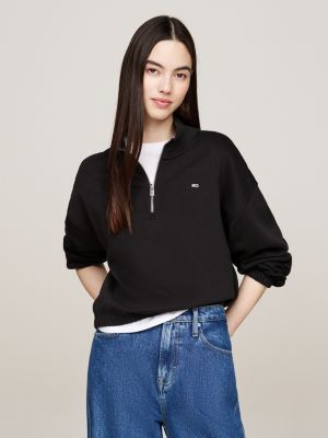 black quarter-zip cropped sweatshirt for women tommy jeans