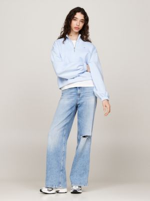 blue quarter-zip cropped sweatshirt for women tommy jeans