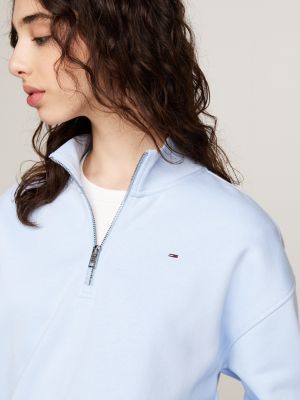 blue quarter-zip cropped sweatshirt for women tommy jeans