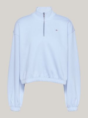 blue quarter-zip cropped sweatshirt for women tommy jeans