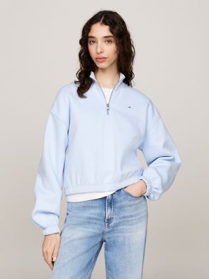 blue quarter-zip cropped sweatshirt for women tommy jeans