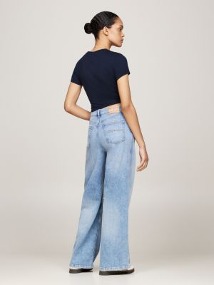 blau tommy prep luxe cropped slim fit t-shirt für damen - tommy jeans