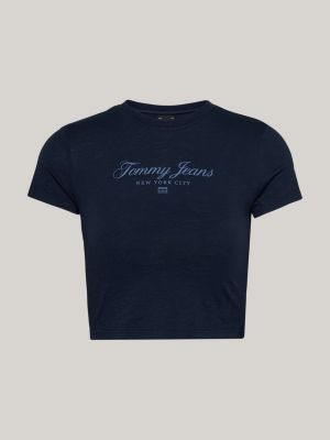 blau tommy prep luxe cropped slim fit t-shirt für damen - tommy jeans