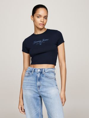 t-shirt court ajusté tommy prep luxe blue pour femmes tommy jeans