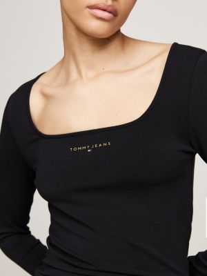 camiseta slim de manga larga con logo negro de mujeres tommy jeans