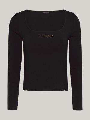 camiseta slim de manga larga con logo negro de mujeres tommy jeans