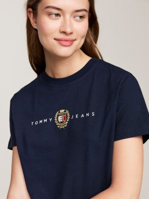 camiseta de cuello redondo tommy prep azul de mujeres tommy jeans