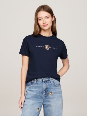 camiseta de cuello redondo tommy prep blue de mujeres tommy jeans