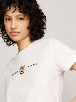 white tommy prep crew neck t-shirt for women tommy jeans
