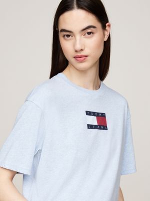 blauw relaxed gemêleerd t-shirt met ronde hals voor dames - tommy jeans