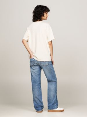 camiseta mélange amplia de cuello redondo beige de mujeres tommy jeans