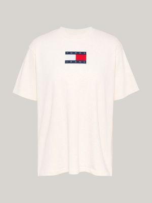 camiseta mélange amplia de cuello redondo beige de mujeres tommy jeans