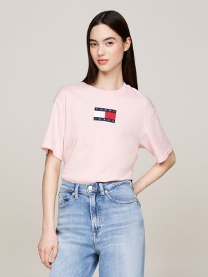 pink mélange crew neck relaxed t-shirt for women tommy jeans