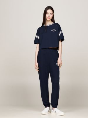 blue varsity cropped relaxed t-shirt for women tommy jeans