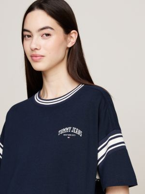 blue varsity cropped relaxed t-shirt for women tommy jeans