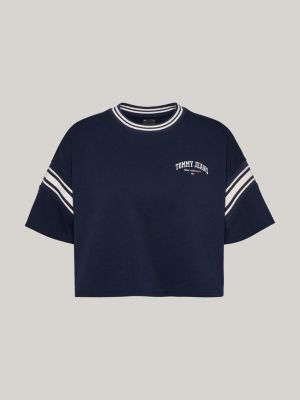 blue varsity cropped relaxed t-shirt for women tommy jeans