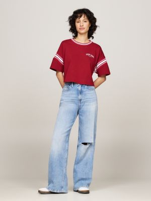 red varsity cropped relaxed t-shirt for women tommy jeans