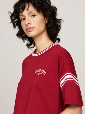 red varsity cropped relaxed t-shirt for women tommy jeans