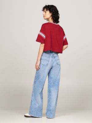 red varsity cropped relaxed t-shirt for women tommy jeans